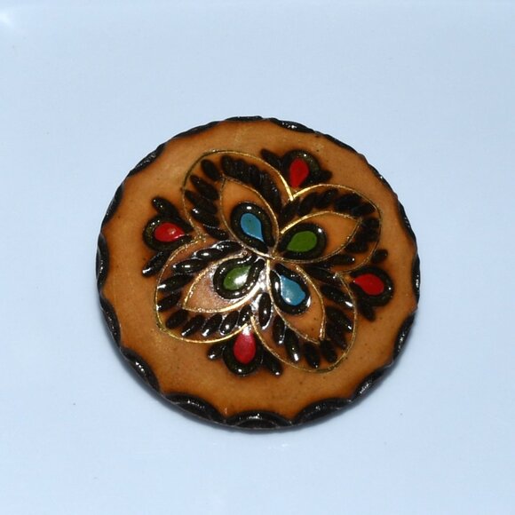 Wood Carved Hand Painted Flower Brooch - Poland - Picture 6 of 6